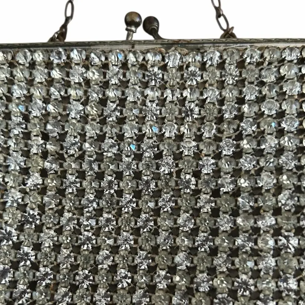 1940s Rhinestone Evening Clutch: Silver Crystal Cocktail Bag